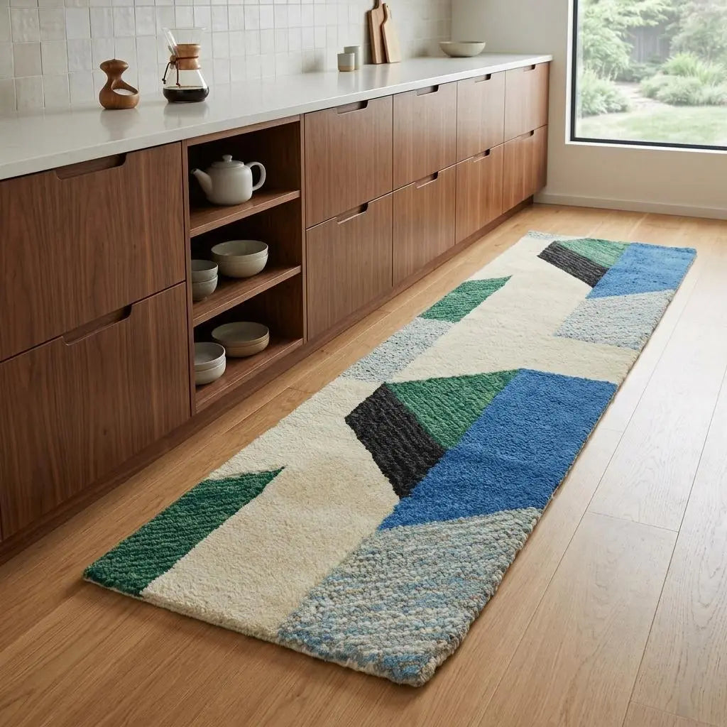 8' Ivory Blue And Green Wool Chevron Hand Tufted Area Rug Homeroots Home Decor