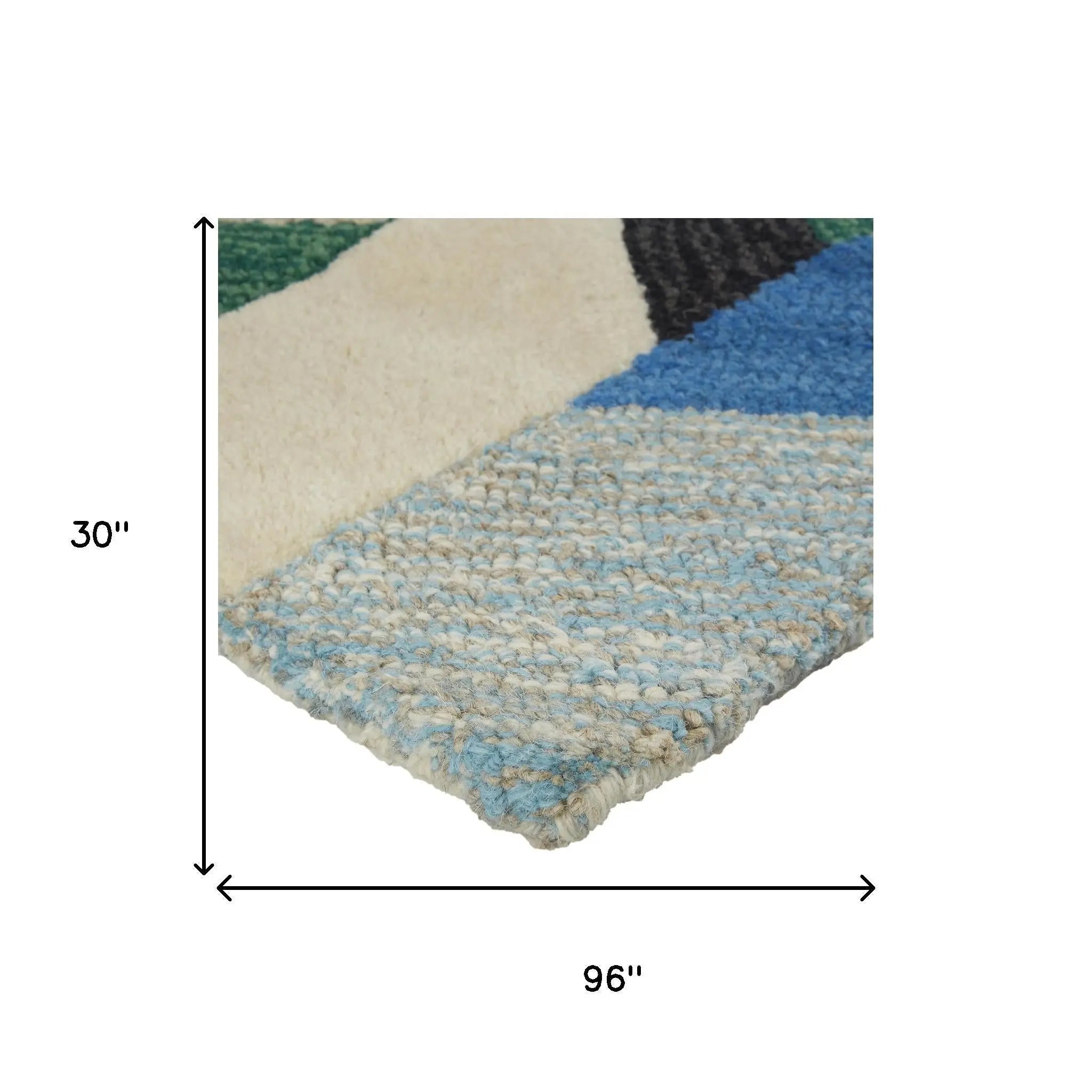 8' Ivory Blue And Green Wool Chevron Hand Tufted Area Rug Homeroots Home Decor