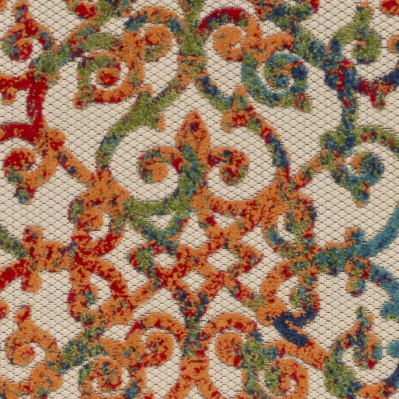 8' Ivory Blue Orange And Green Trellis Indoor Outdoor Runner Rug Homeroots Outdoor