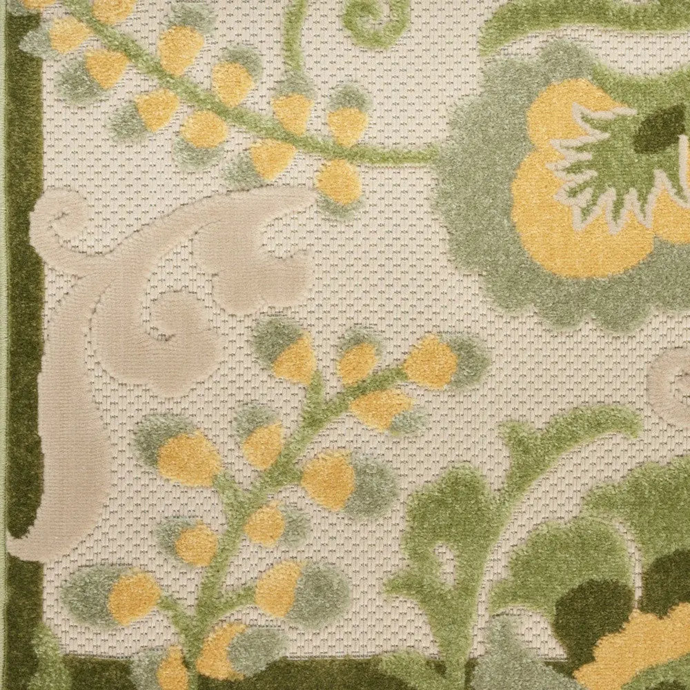 8' Ivory Dark Green And Yellow Floral Indoor Outdoor Runner Rug Homeroots Outdoor