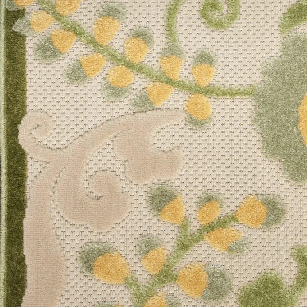 8' Ivory Dark Green And Yellow Floral Indoor Outdoor Runner Rug Homeroots Outdoor