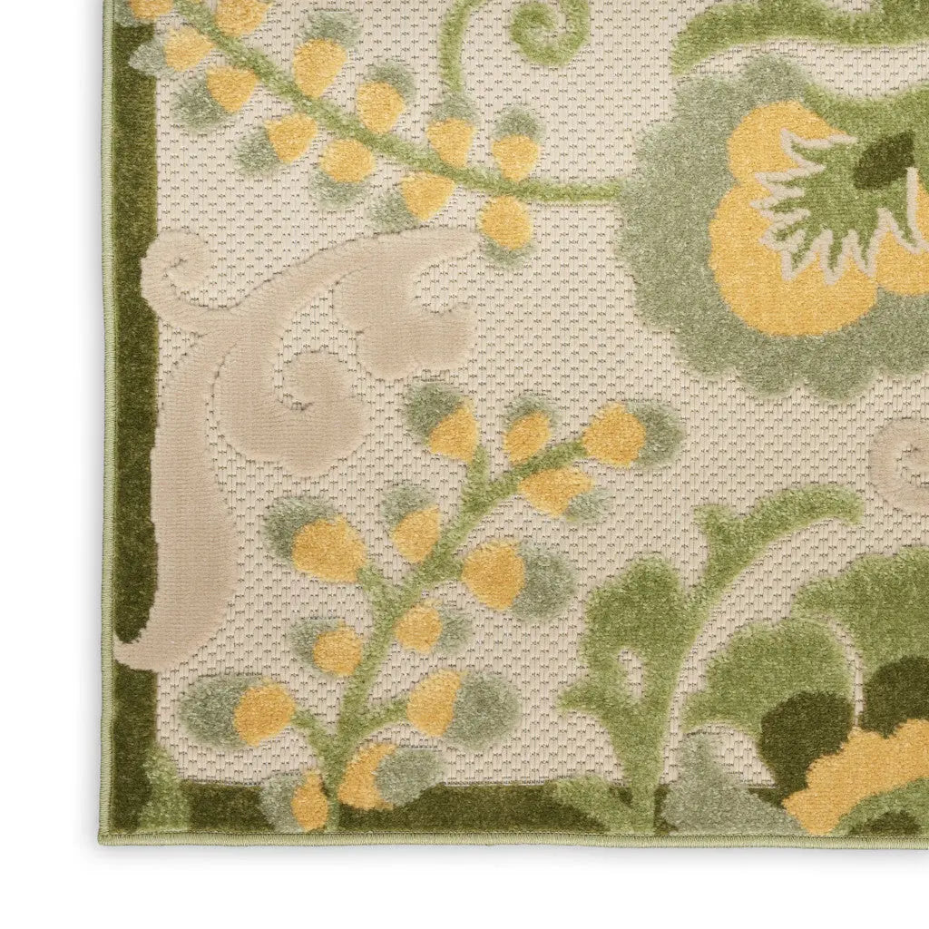 8' Ivory Dark Green And Yellow Floral Indoor Outdoor Runner Rug Homeroots Outdoor