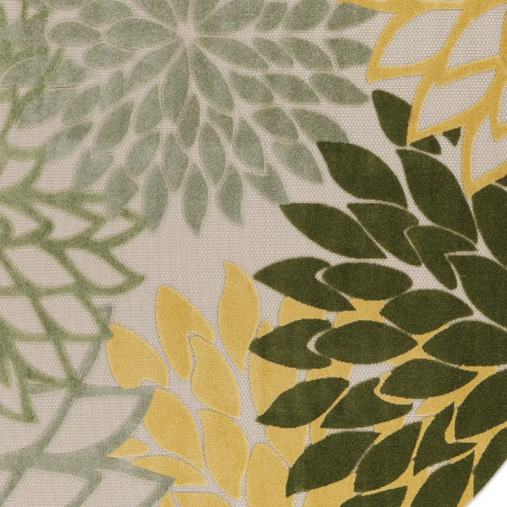 8' Ivory Green And Yellow Round Floral Indoor Outdoor Area Rug Homeroots Outdoor