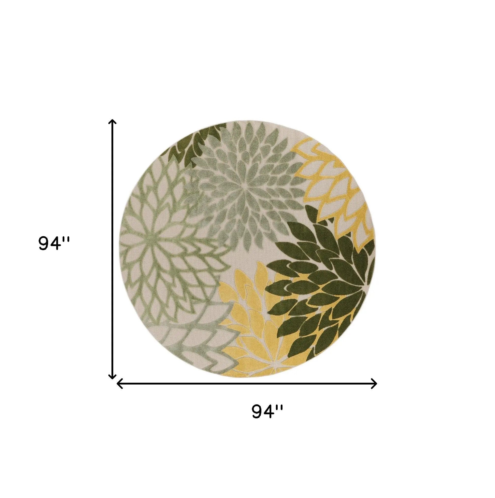 8' Ivory Green And Yellow Round Floral Indoor Outdoor Area Rug Homeroots Outdoor
