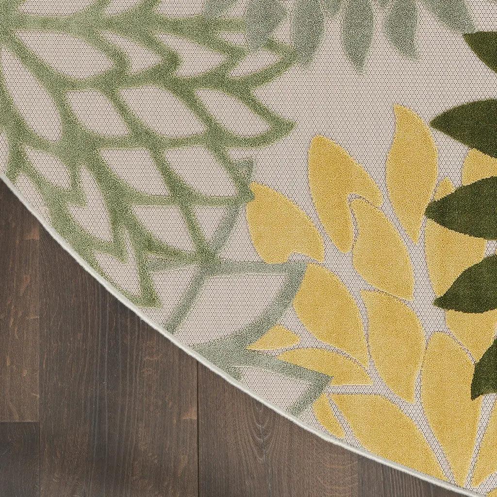 8' Ivory Green And Yellow Round Floral Indoor Outdoor Area Rug Homeroots Outdoor