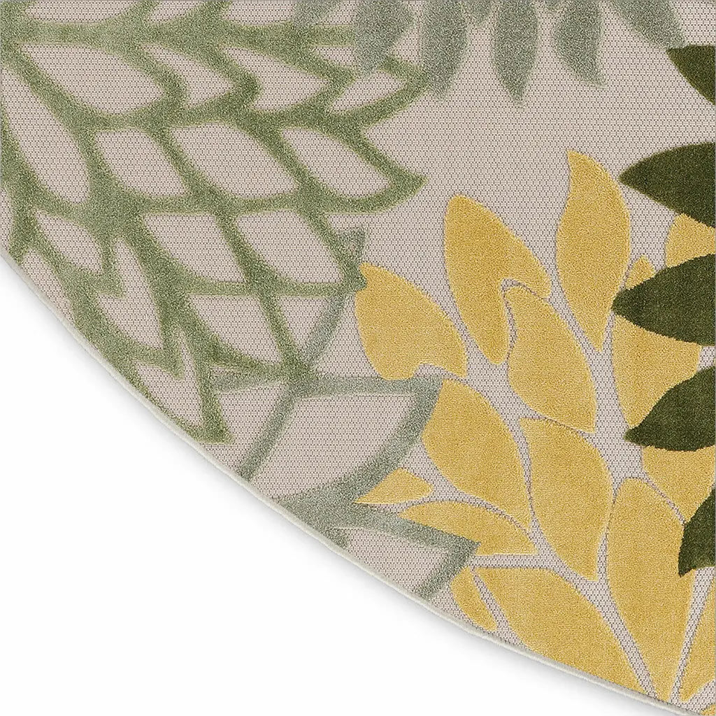 8' Ivory Green And Yellow Round Floral Indoor Outdoor Area Rug Homeroots Outdoor