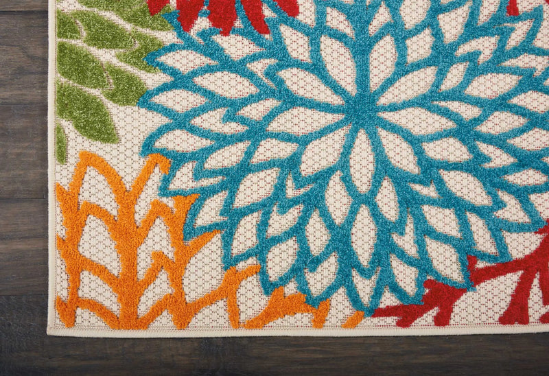 8' Ivory Green Blue Red And Orange Floral Indoor Outdoor Runner Rug Homeroots Outdoor