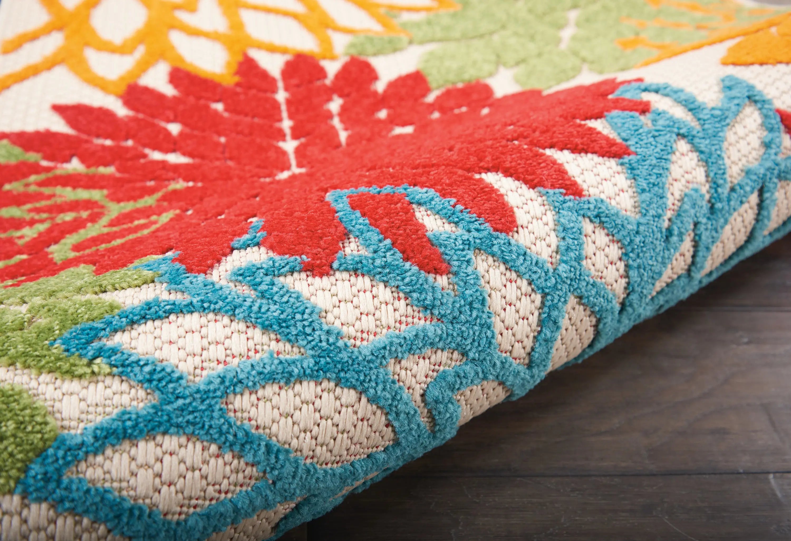 8' Ivory Green Blue Red And Orange Floral Indoor Outdoor Runner Rug Homeroots Outdoor