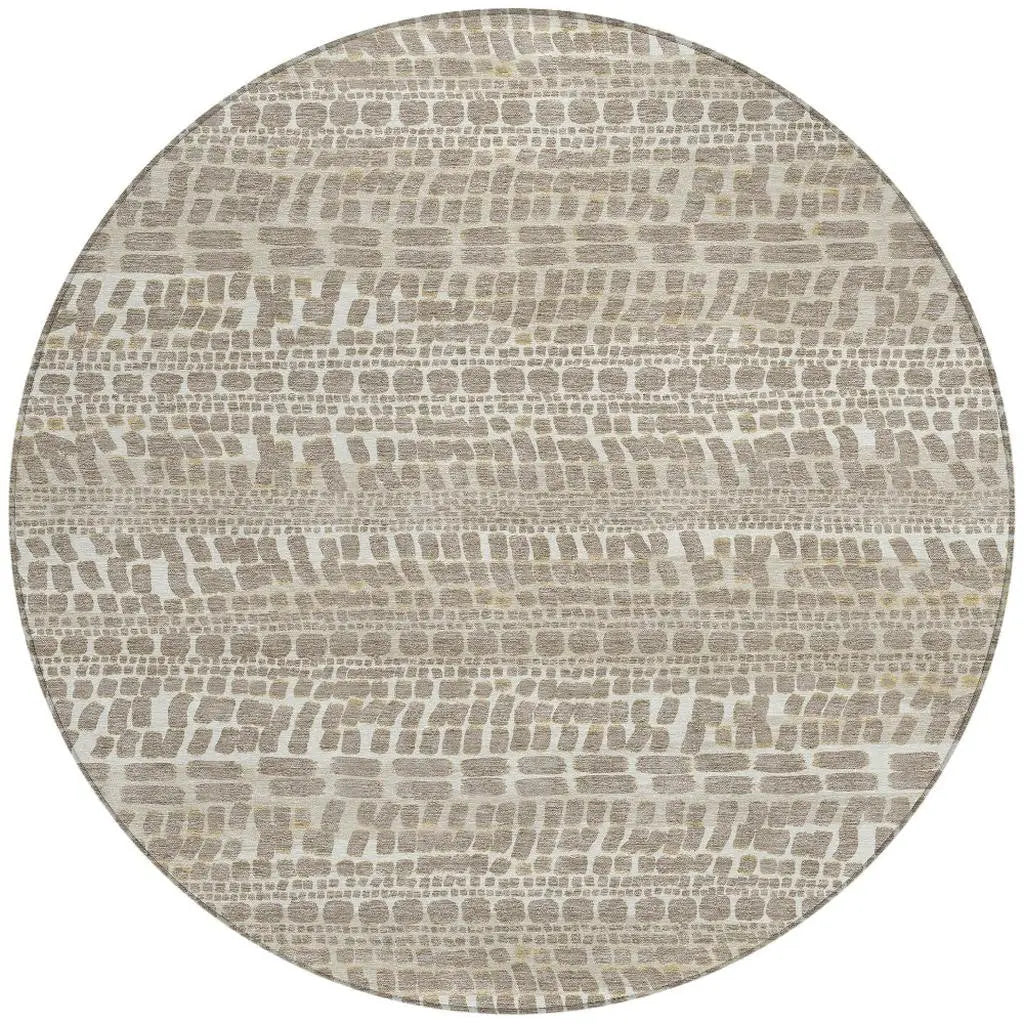 8' Khaki And Beige Round Abstract Washable Indoor Outdoor Area Rug Homeroots Outdoor