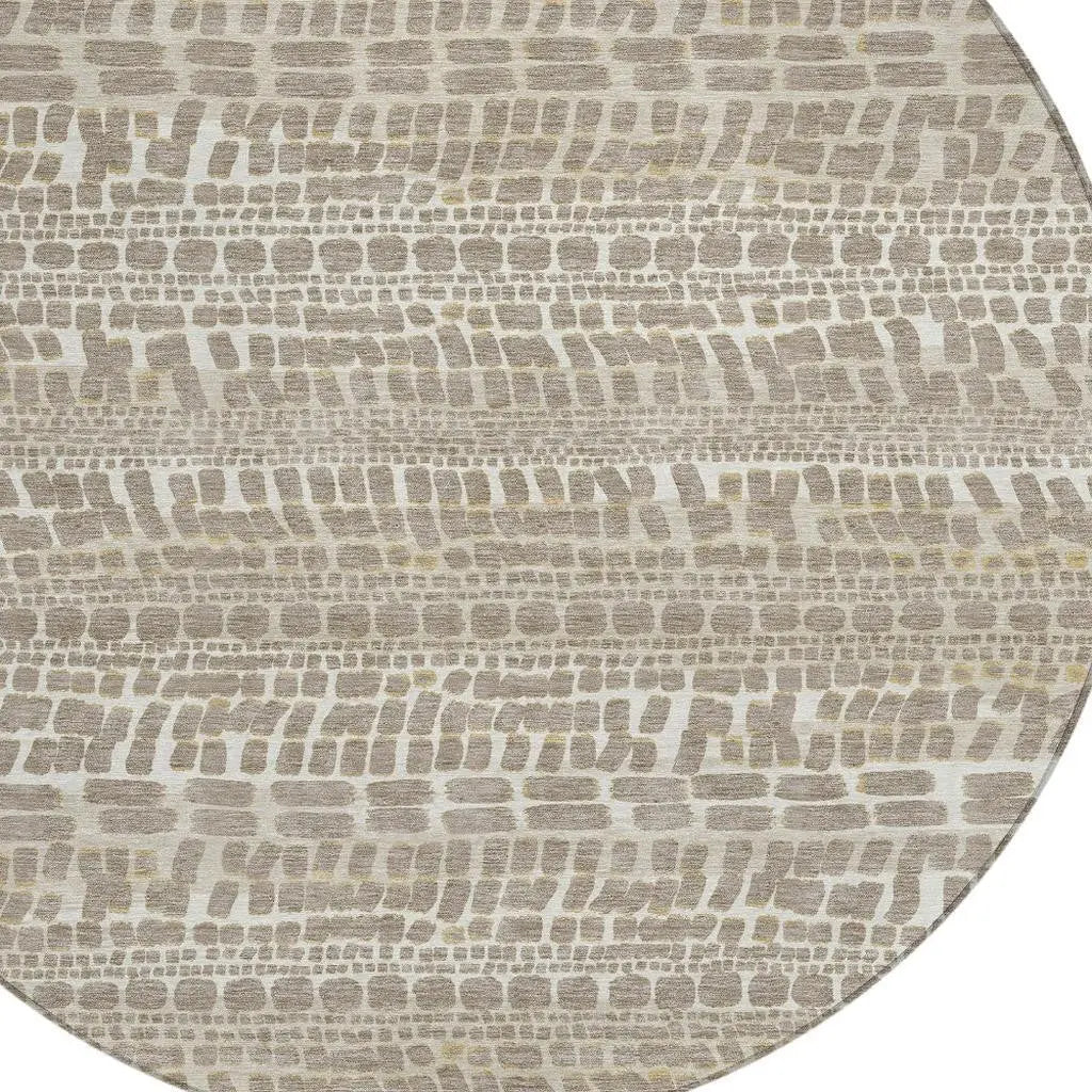 8' Khaki And Beige Round Abstract Washable Indoor Outdoor Area Rug Homeroots Outdoor