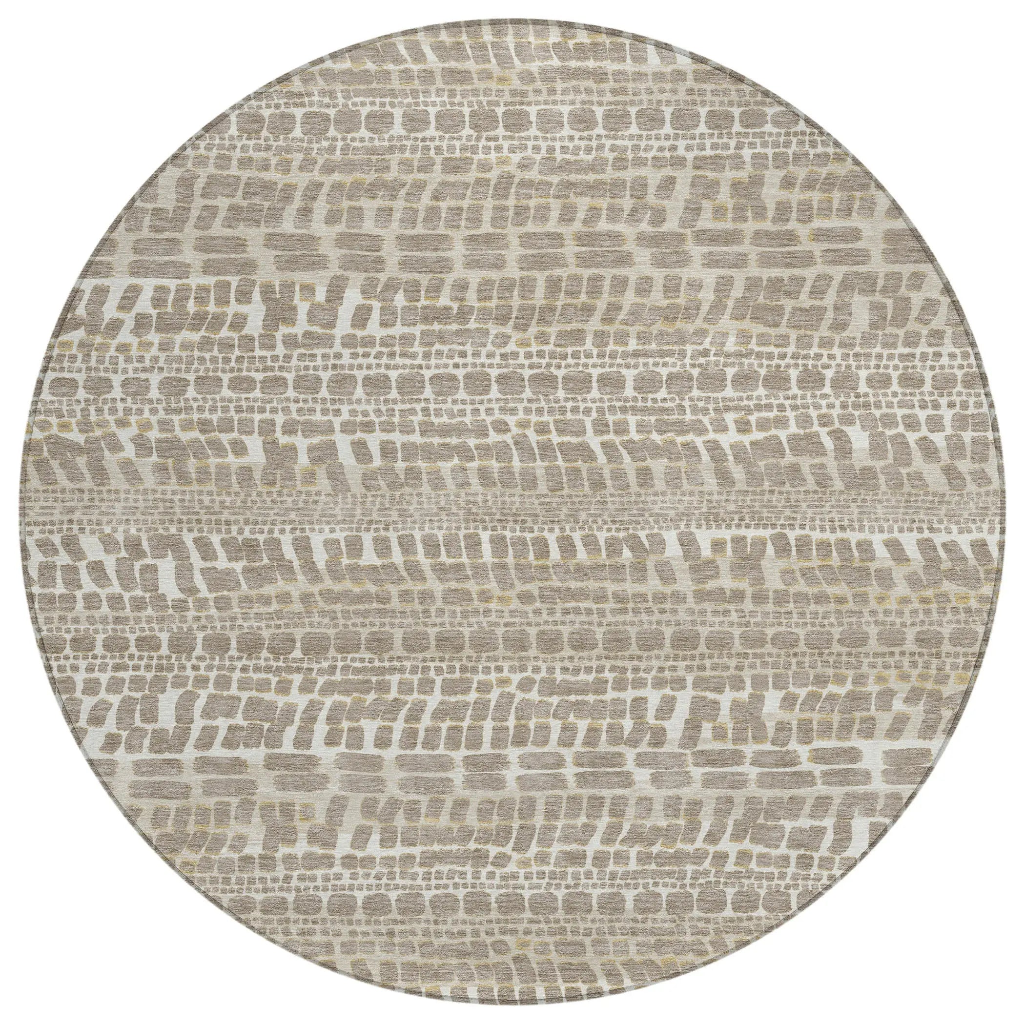 8' Khaki And Beige Round Abstract Washable Indoor Outdoor Area Rug Homeroots Outdoor