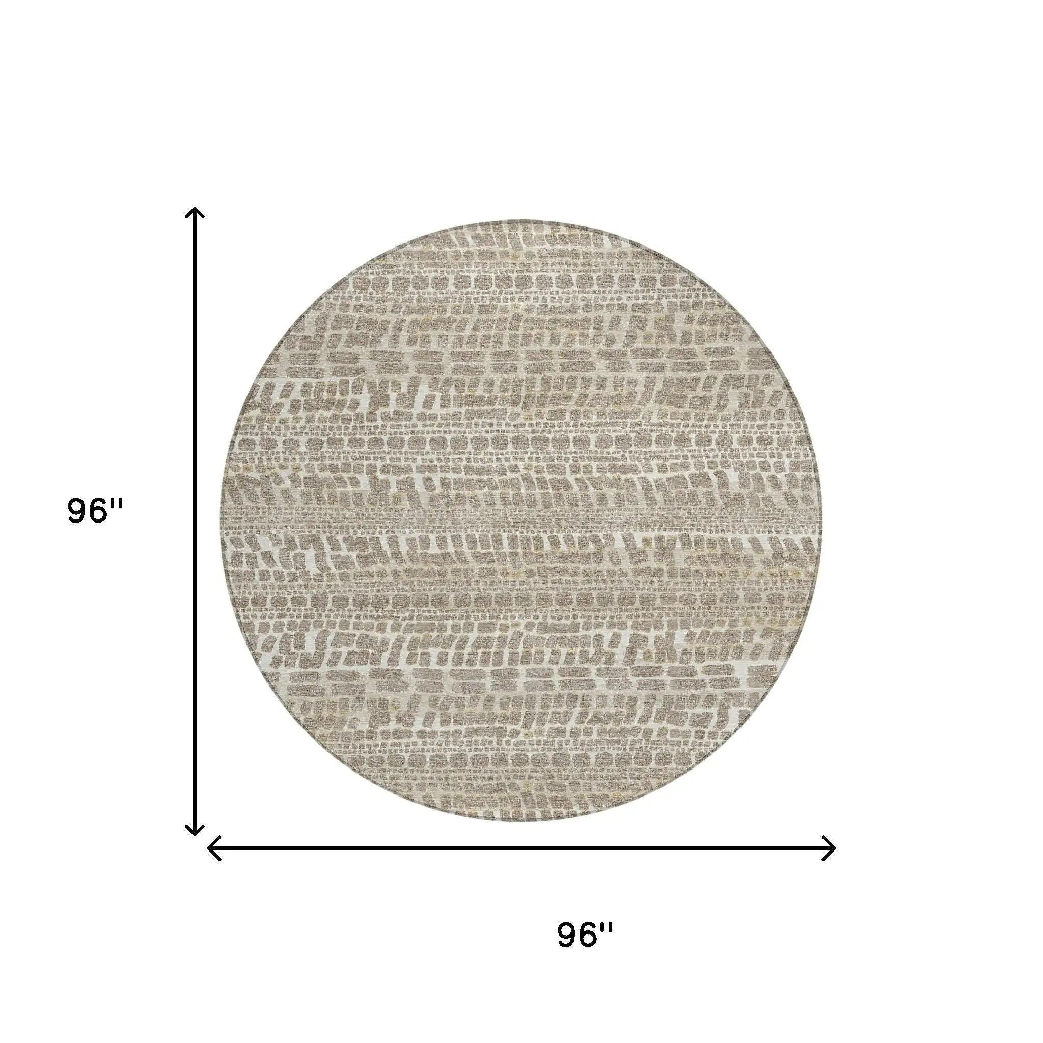 8' Khaki And Beige Round Abstract Washable Indoor Outdoor Area Rug Homeroots Outdoor