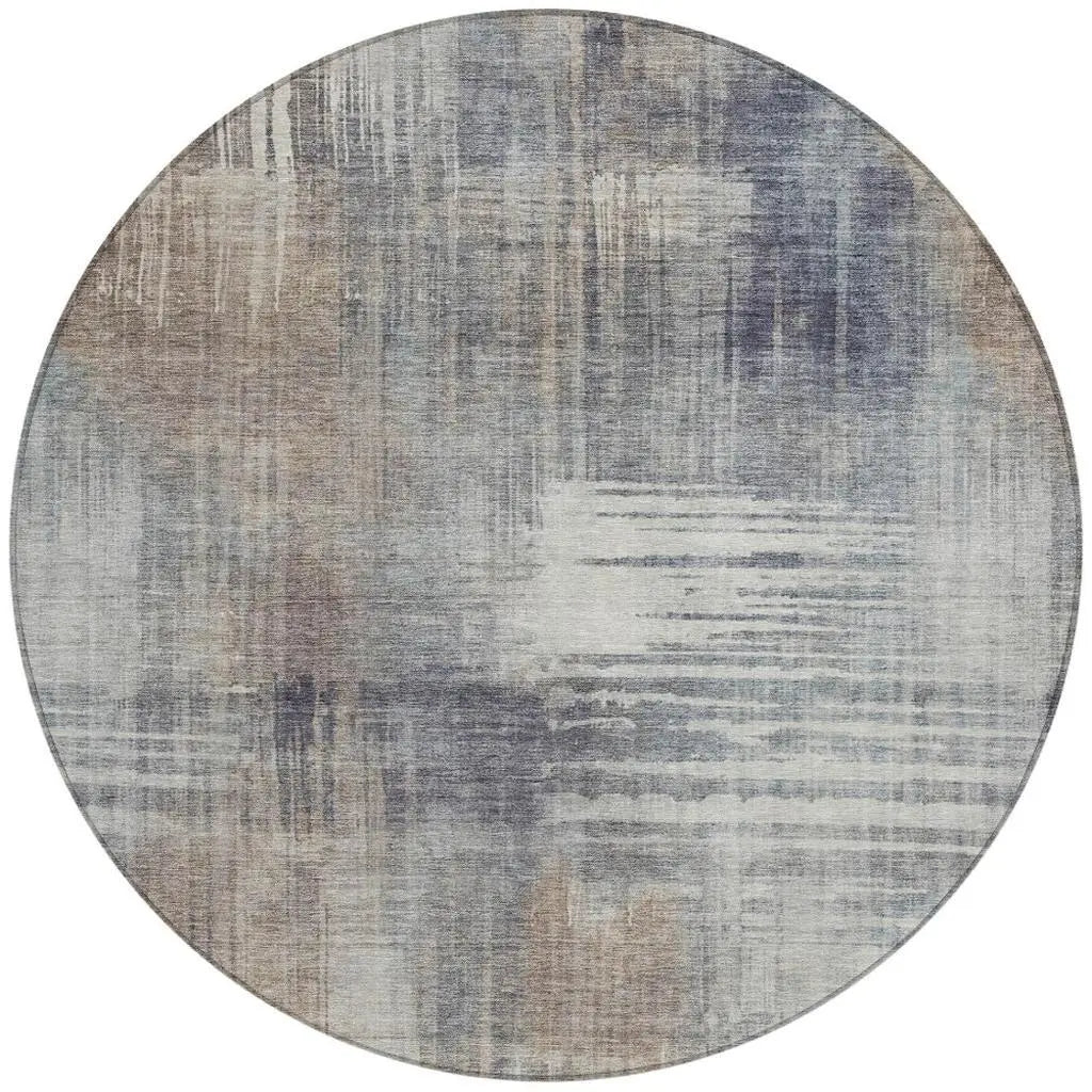 8' Khaki And Brown Round Abstract Washable Indoor Outdoor Area Rug Homeroots Outdoor
