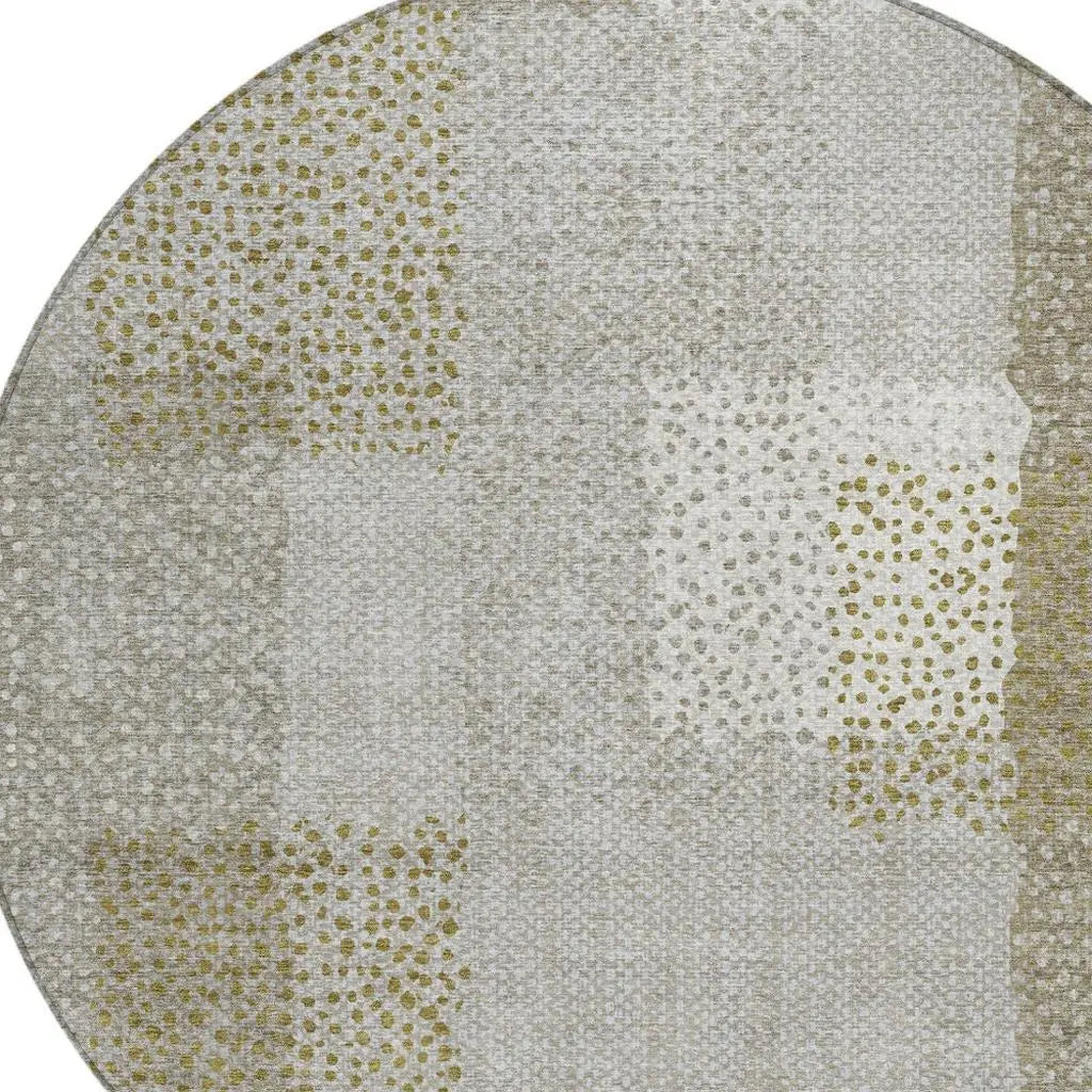 8' Khaki And Brown Round Abstract Washable Indoor Outdoor Area Rug Homeroots Outdoor