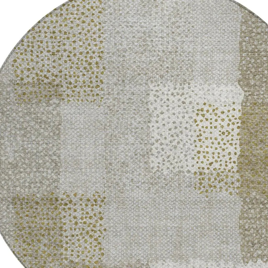 8' Khaki And Brown Round Abstract Washable Indoor Outdoor Area Rug Homeroots Outdoor