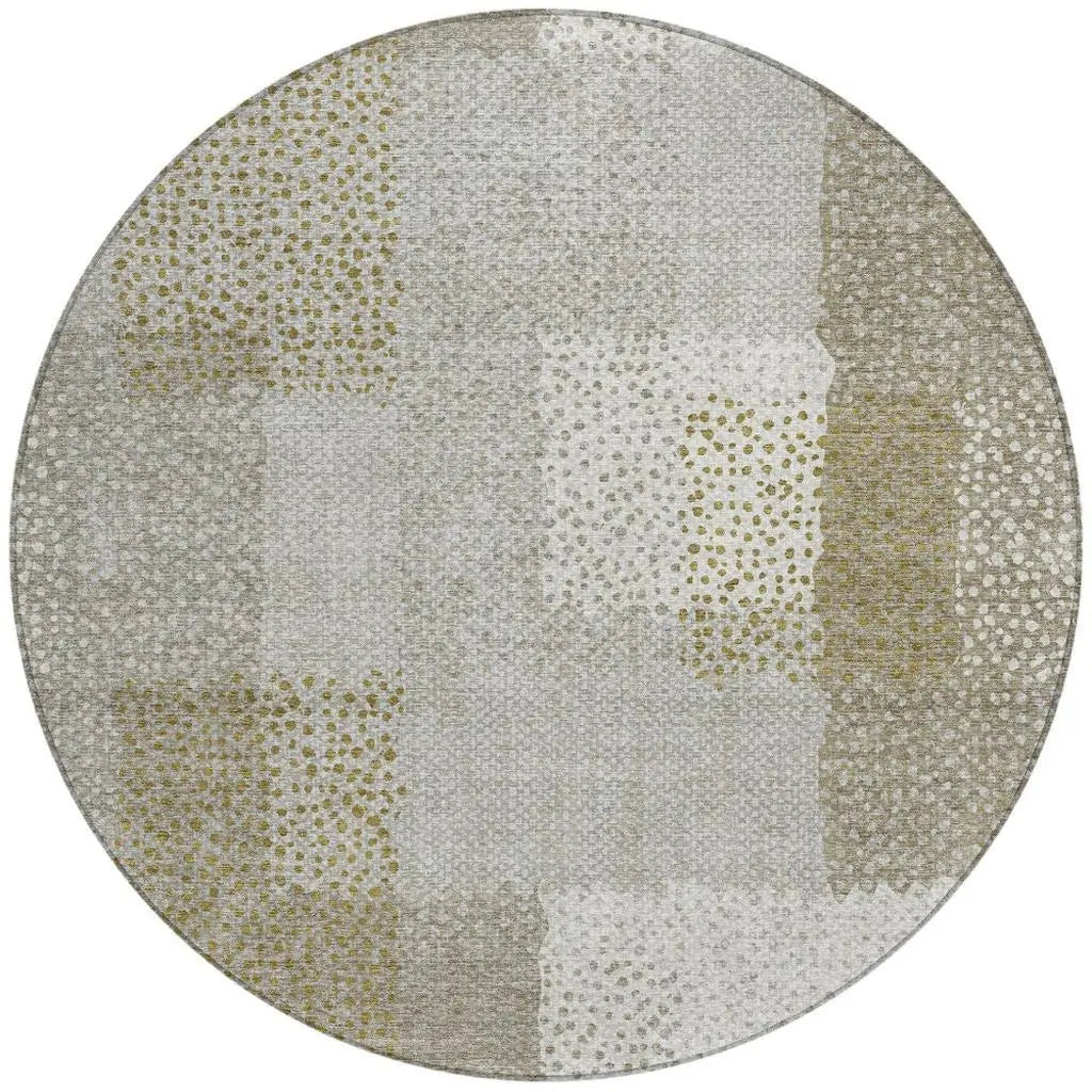8' Khaki And Brown Round Abstract Washable Indoor Outdoor Area Rug Homeroots Outdoor