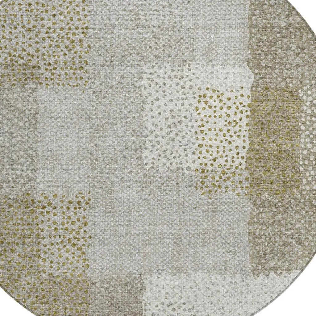 8' Khaki And Brown Round Abstract Washable Indoor Outdoor Area Rug Homeroots Outdoor