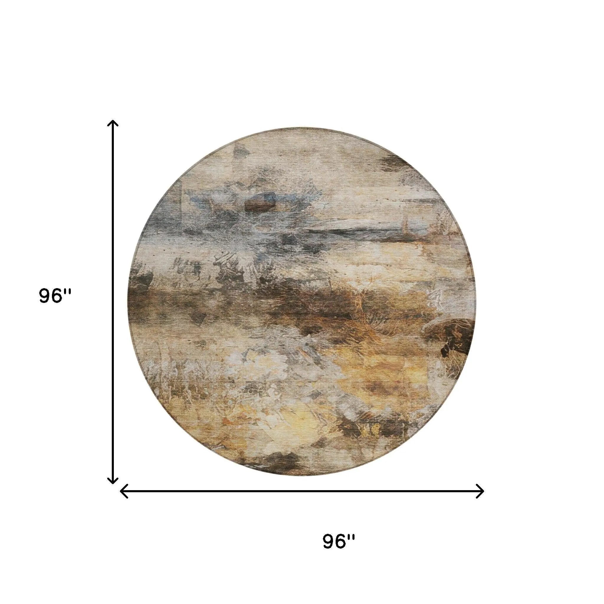 8' Khaki And Brown Round Abstract Washable Indoor Outdoor Area Rug Homeroots Outdoor