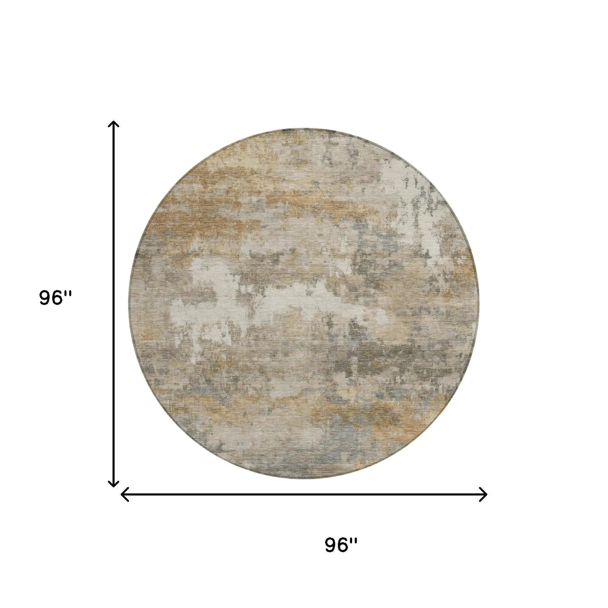 8' Khaki And Brown Round Abstract Washable Indoor Outdoor Area Rug Homeroots Outdoor