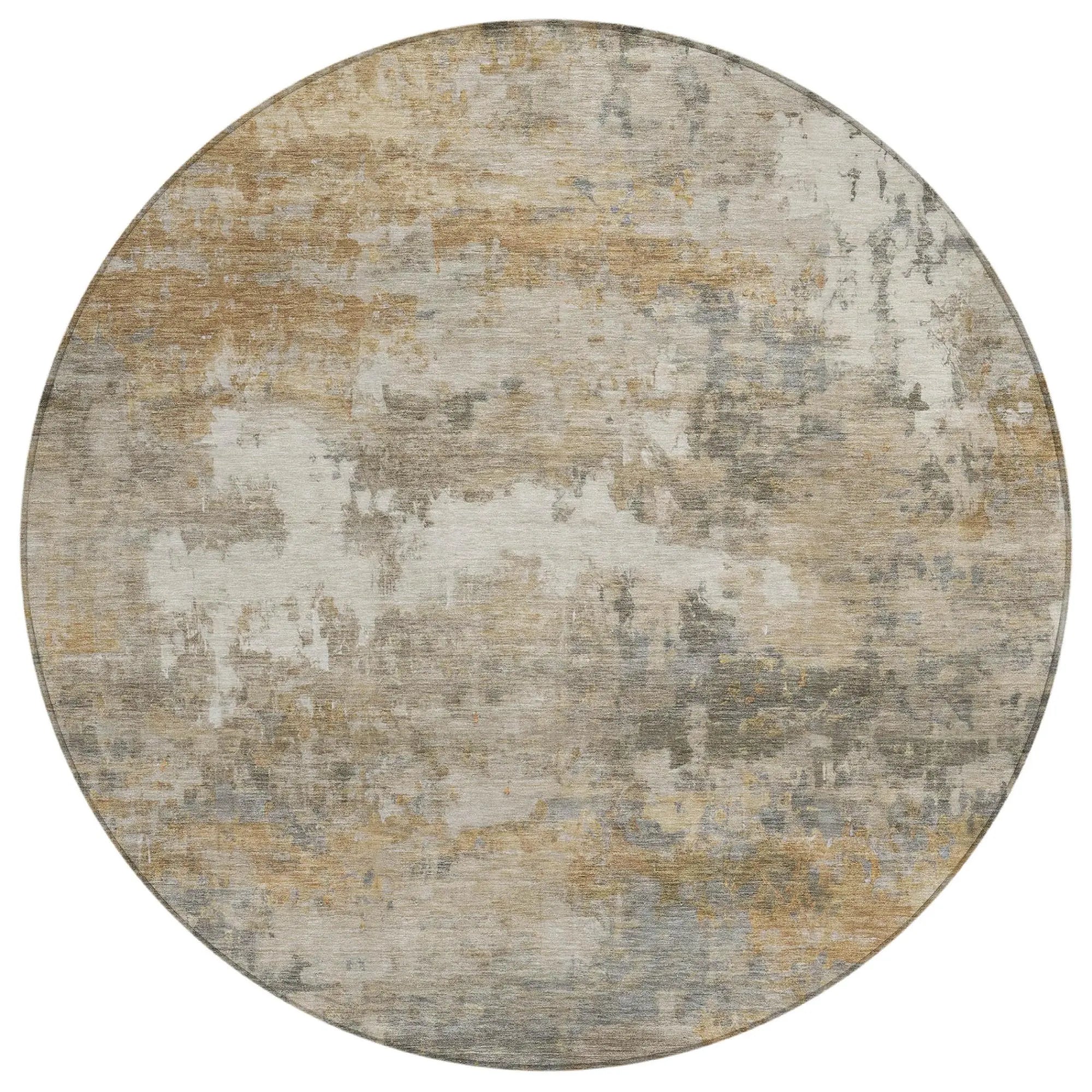 8' Khaki And Brown Round Abstract Washable Indoor Outdoor Area Rug Homeroots Outdoor