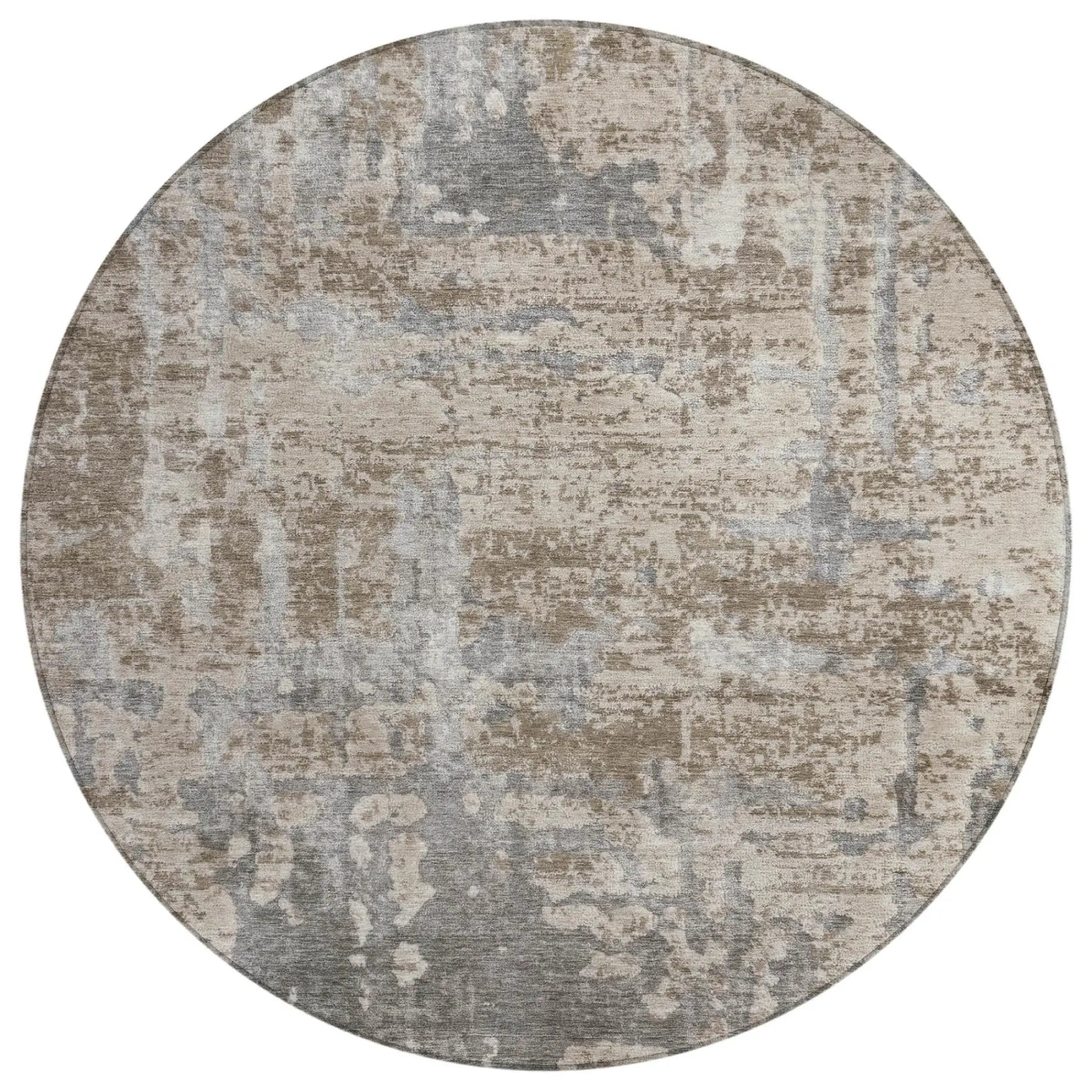 8' Khaki And Brown Round Abstract Washable Indoor Outdoor Area Rug Homeroots Outdoor