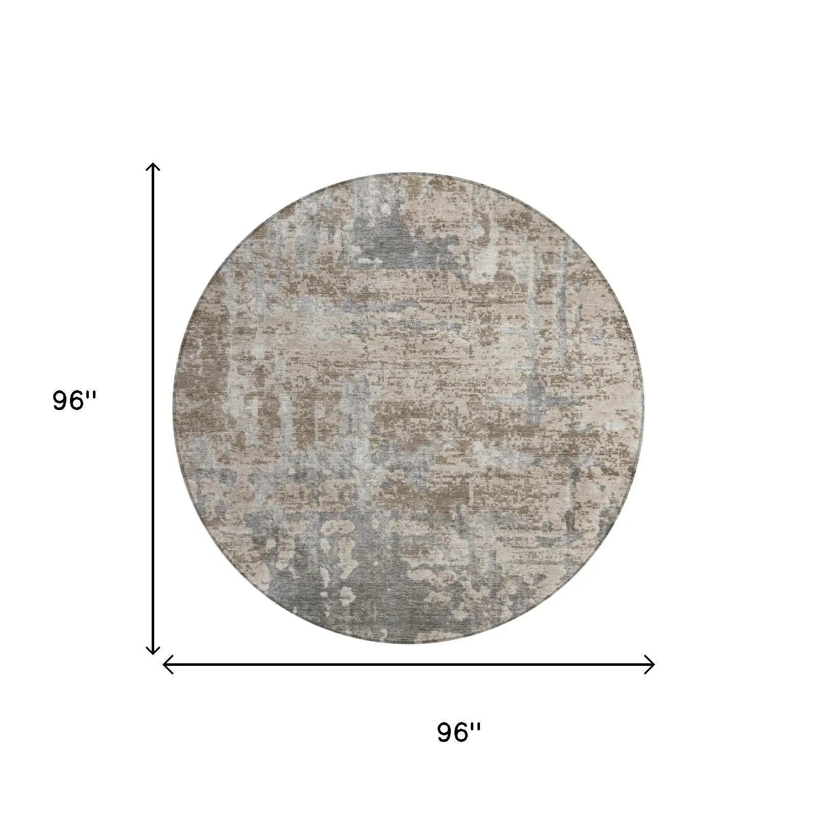 8' Khaki And Brown Round Abstract Washable Indoor Outdoor Area Rug Homeroots Outdoor