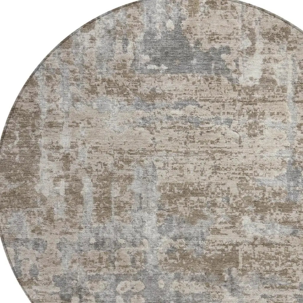 8' Khaki And Brown Round Abstract Washable Indoor Outdoor Area Rug Homeroots Outdoor