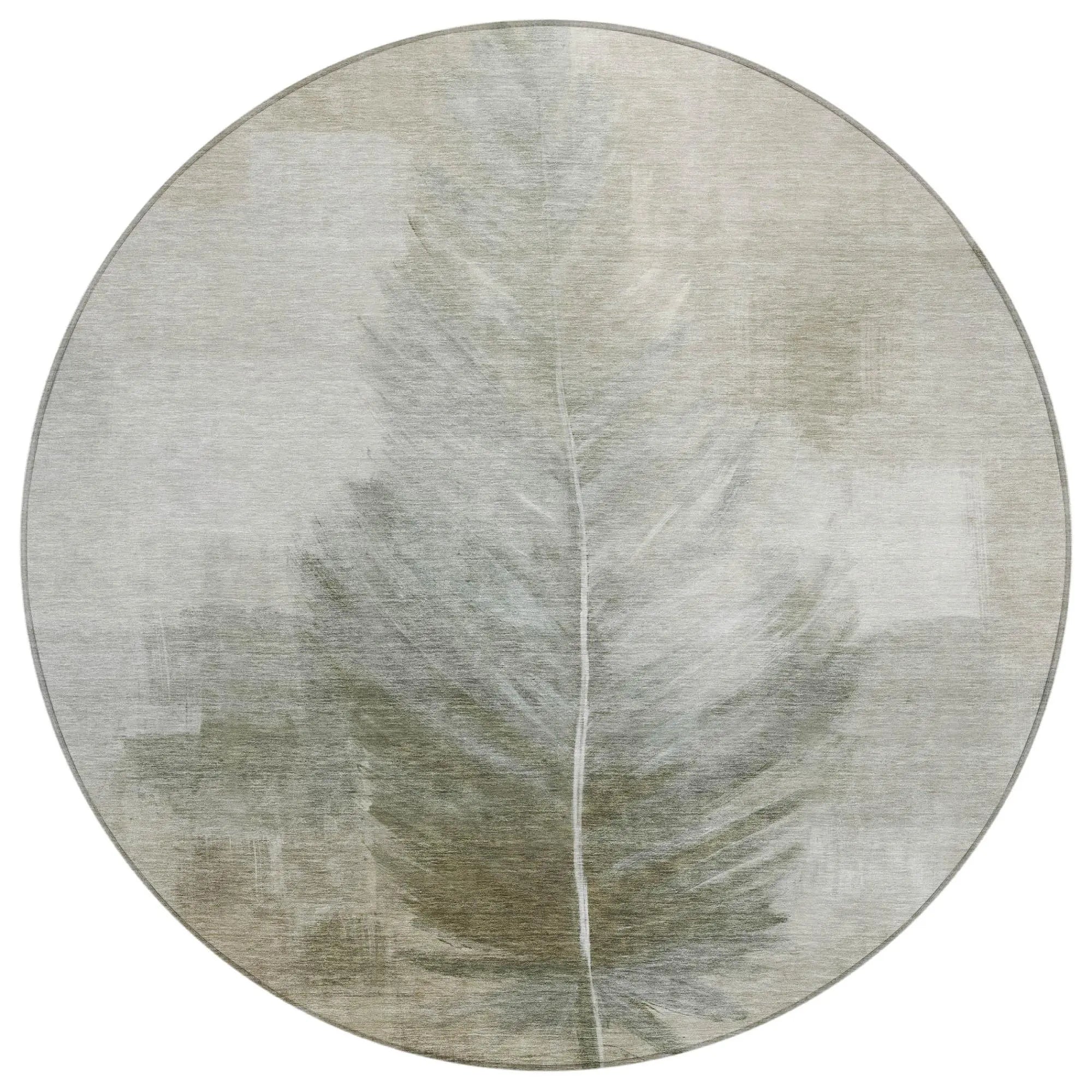 8' Khaki And Brown Round Botanical Leaves Washable Indoor Outdoor Area Rug Homeroots Outdoor