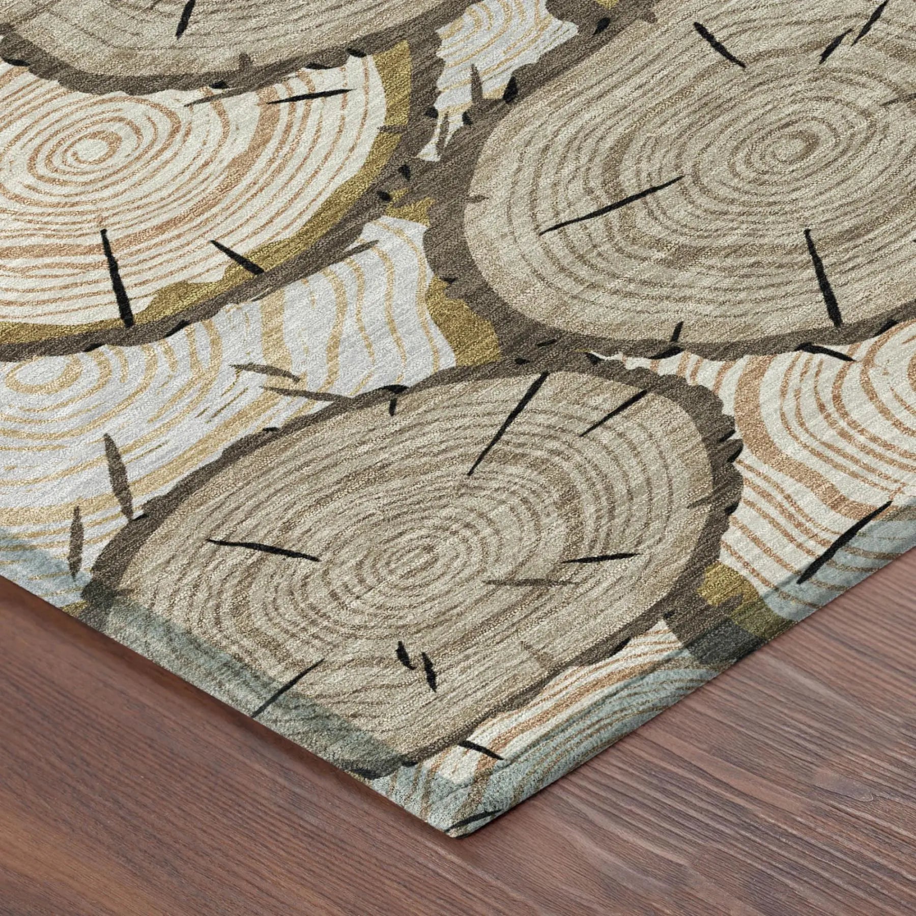8' Khaki And Brown Round Faux Bois Washable Indoor Outdoor Area Rug Homeroots Outdoor