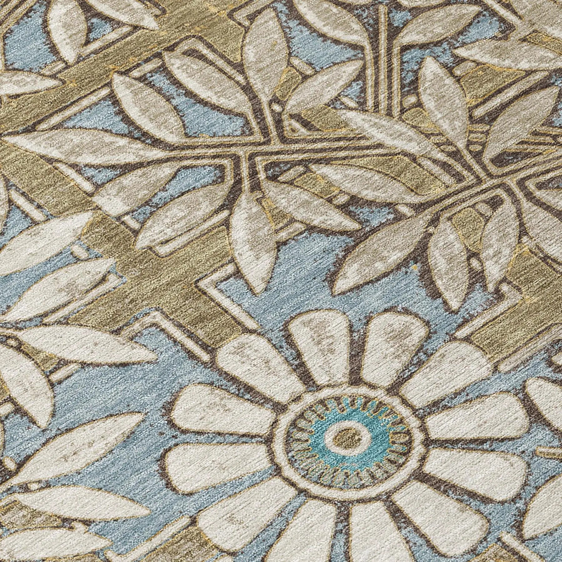 8' Khaki And Brown Round Floral Washable Indoor Outdoor Area Rug Homeroots Outdoor