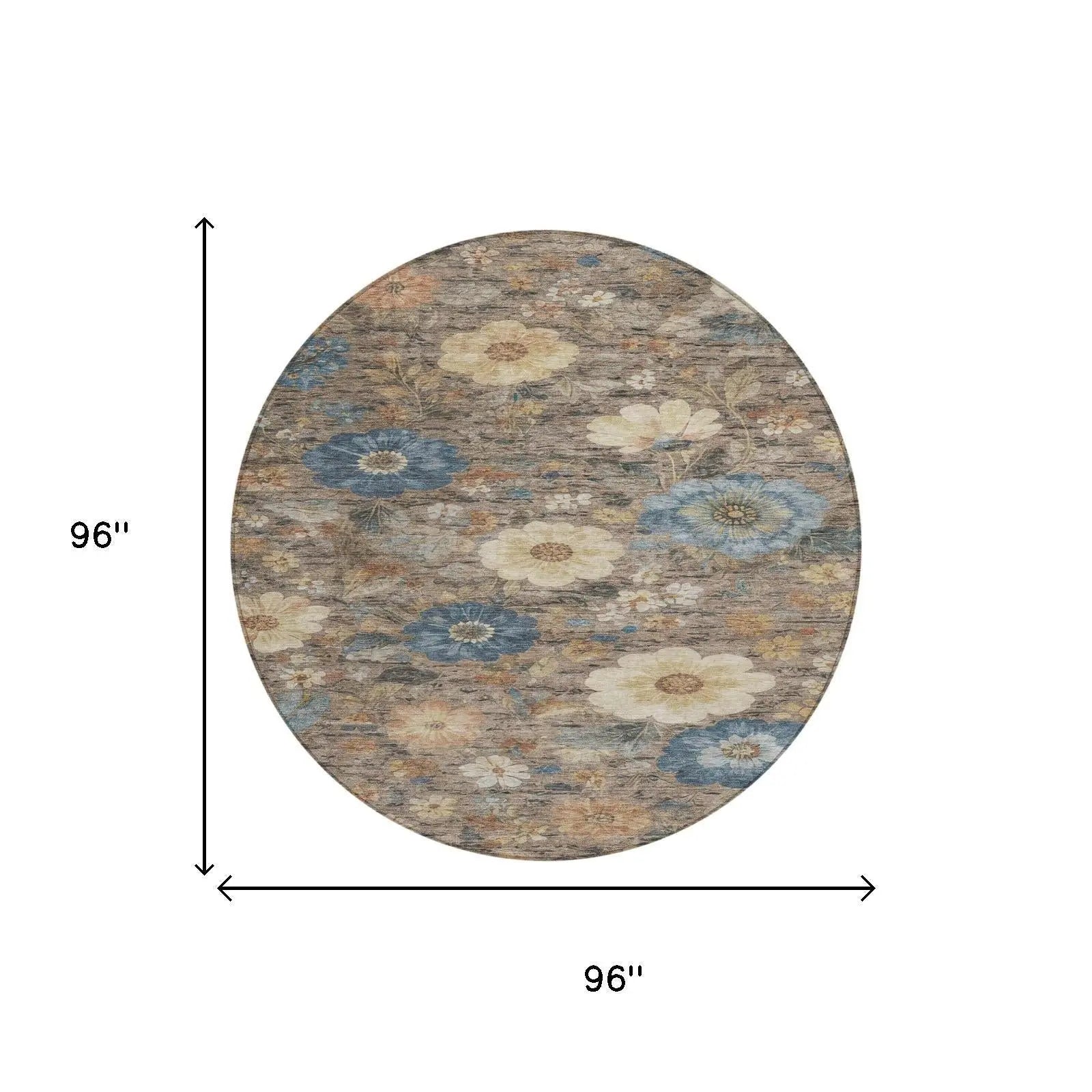8' Khaki And Brown Round Floral Washable Indoor Outdoor Area Rug Homeroots Outdoor