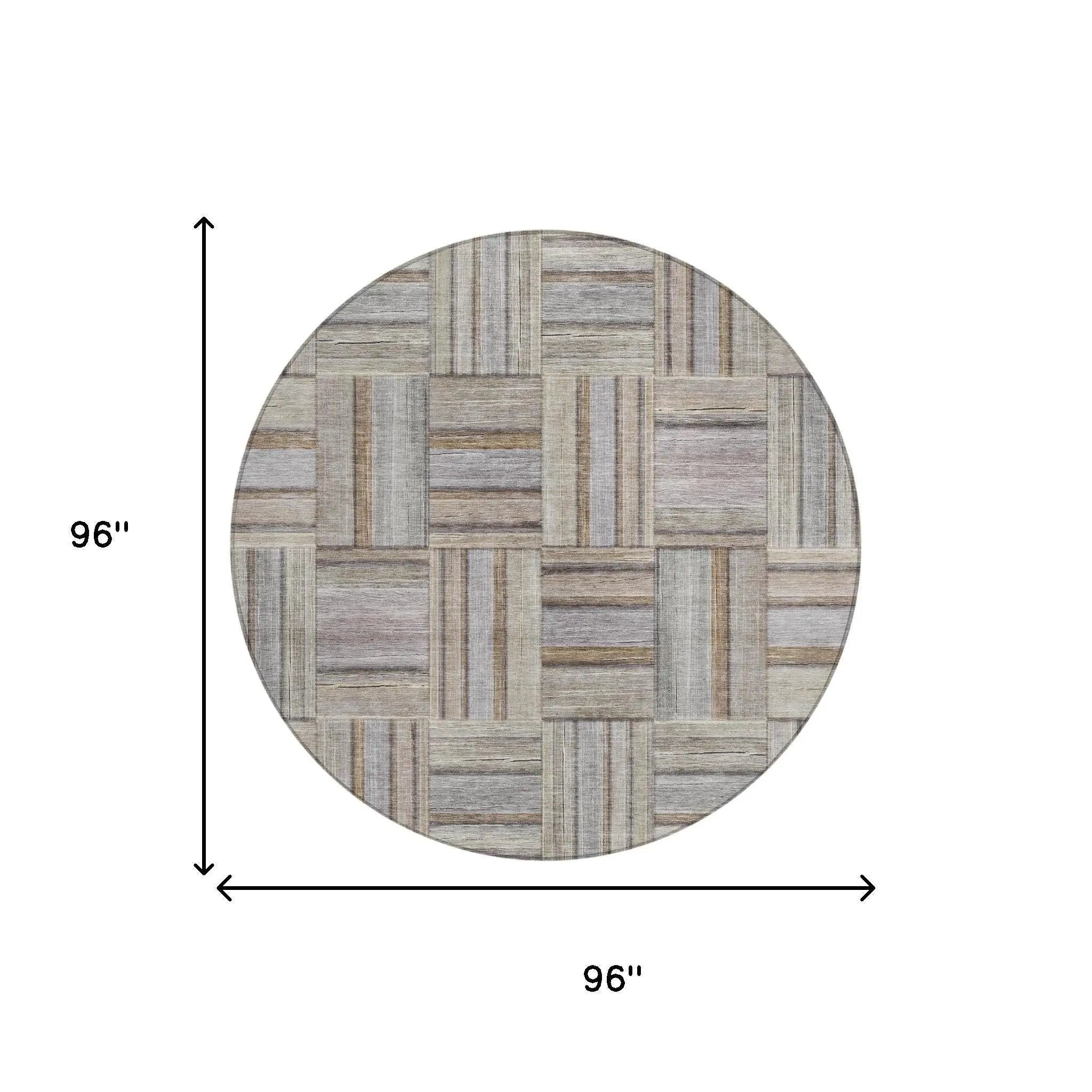 8' Khaki And Brown Round Geometric Washable Indoor Outdoor Area Rug Homeroots Outdoor