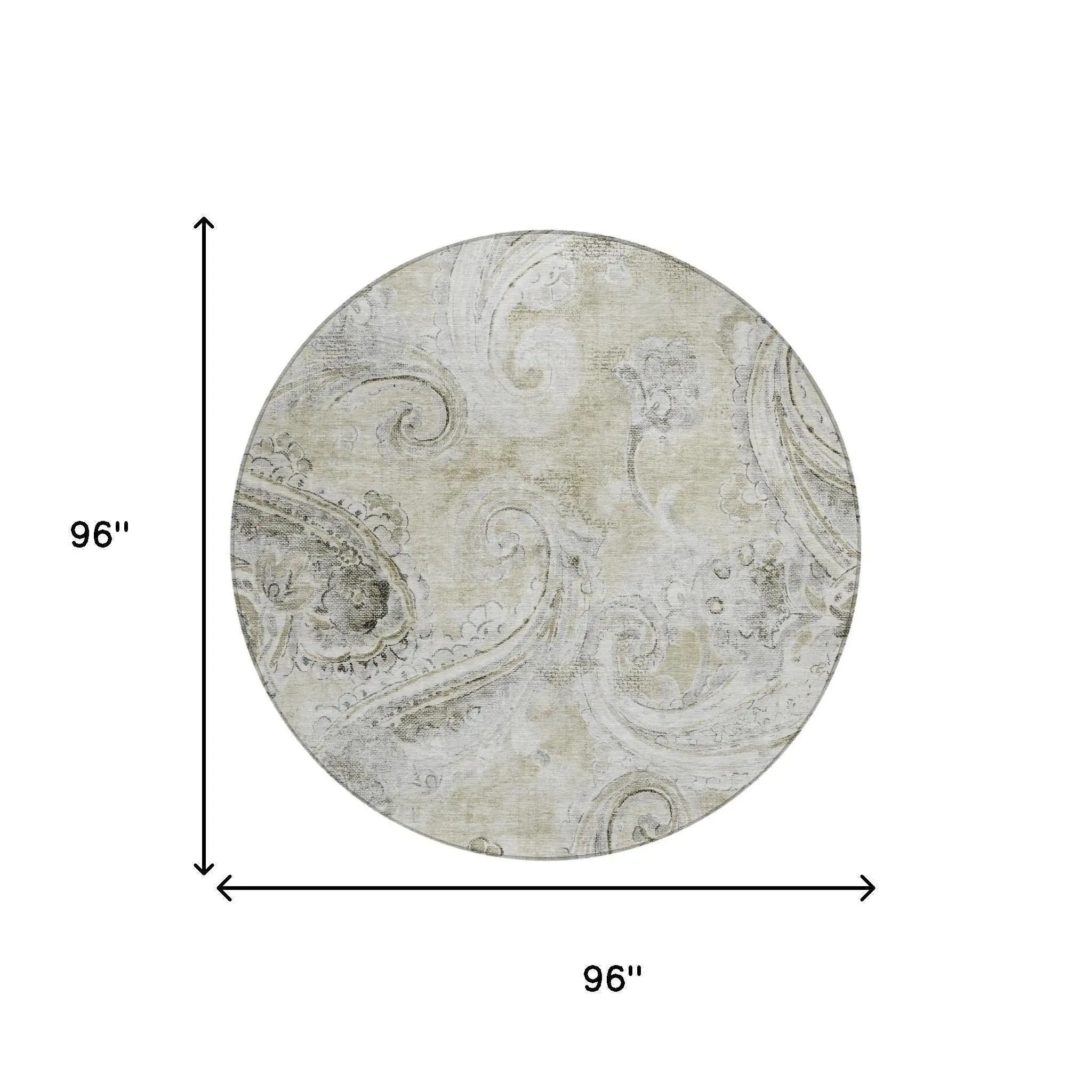 8' Khaki And Brown Round Paisley Washable Indoor Outdoor Area Rug Homeroots Outdoor