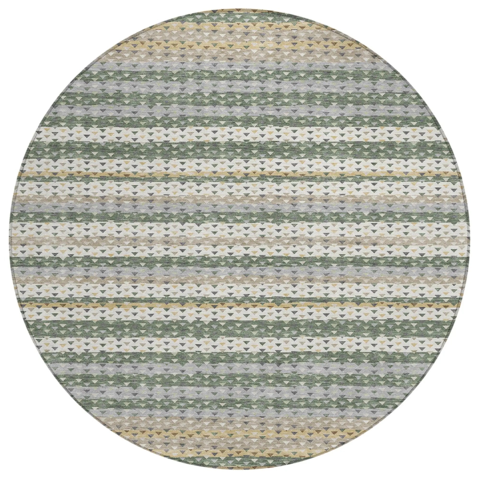 8' Khaki And Brown Round Striped Washable Indoor Outdoor Area Rug Homeroots Outdoor