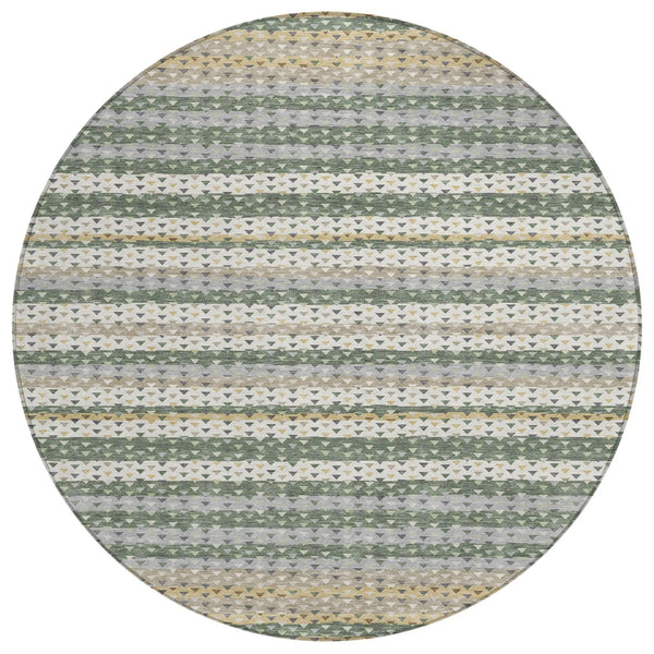 8' Khaki And Brown Round Striped Washable Indoor Outdoor Area Rug Homeroots Outdoor