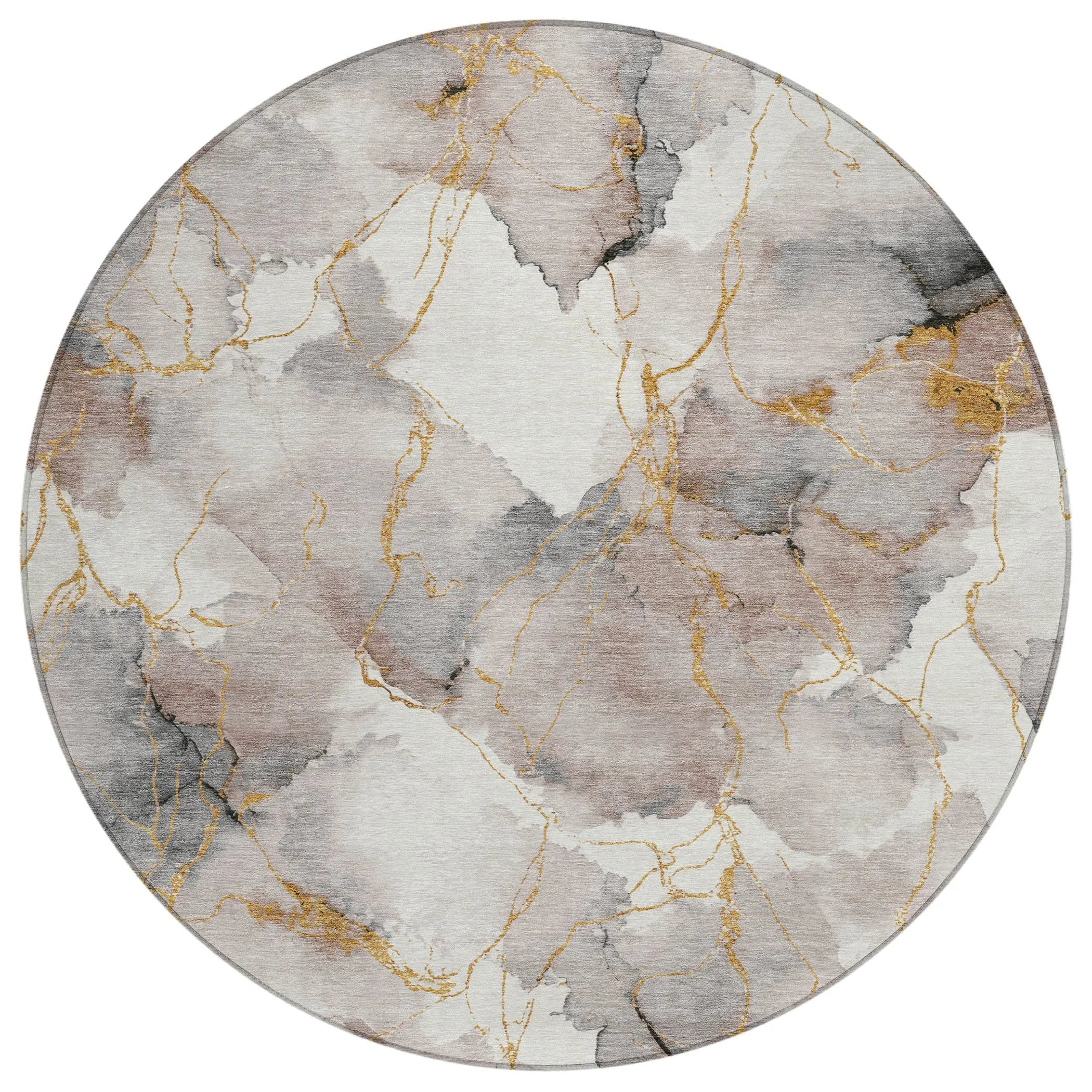 8' Khaki And Ivory Round Abstract Washable Indoor Outdoor Area Rug Homeroots Outdoor