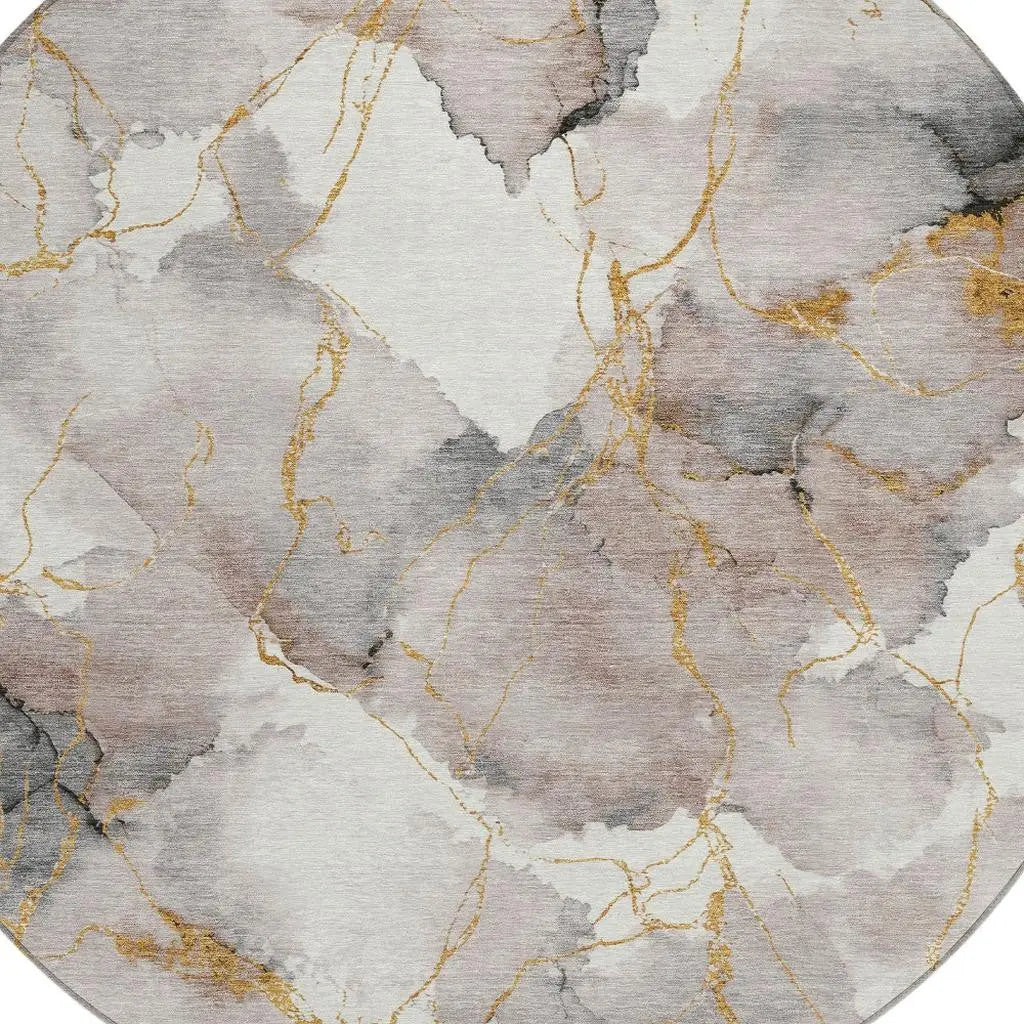 8' Khaki And Ivory Round Abstract Washable Indoor Outdoor Area Rug Homeroots Outdoor