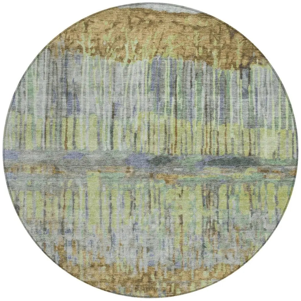 8' Khaki And Taupe Round Abstract Washable Indoor Outdoor Area Rug Homeroots Outdoor