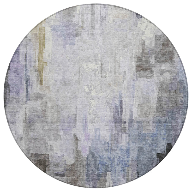 8' Lavender And Gray Round Abstract Washable Indoor Outdoor Area Rug Homeroots Outdoor