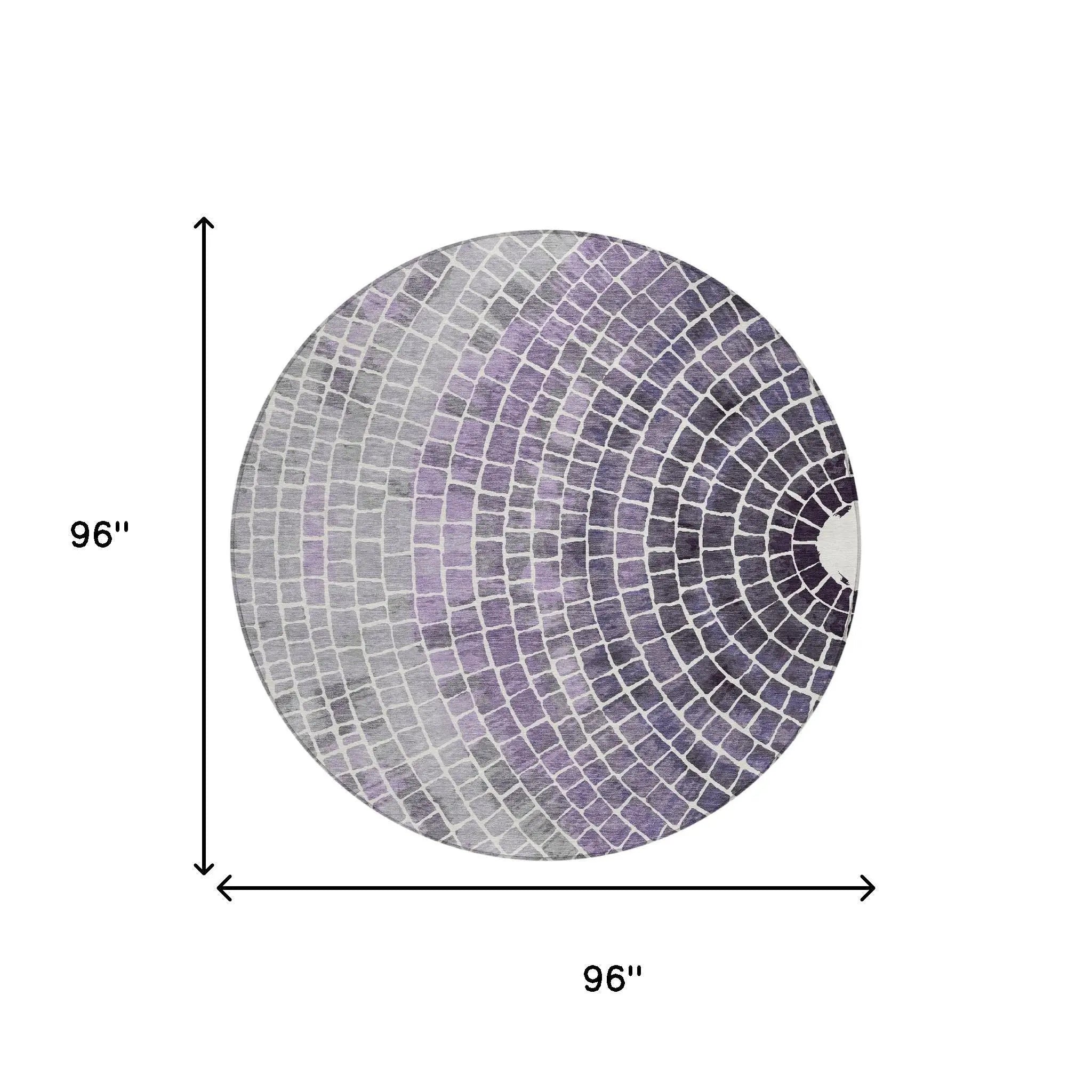 8' Lavender And Gray Round Geometric Washable Indoor Outdoor Area Rug Homeroots Outdoor
