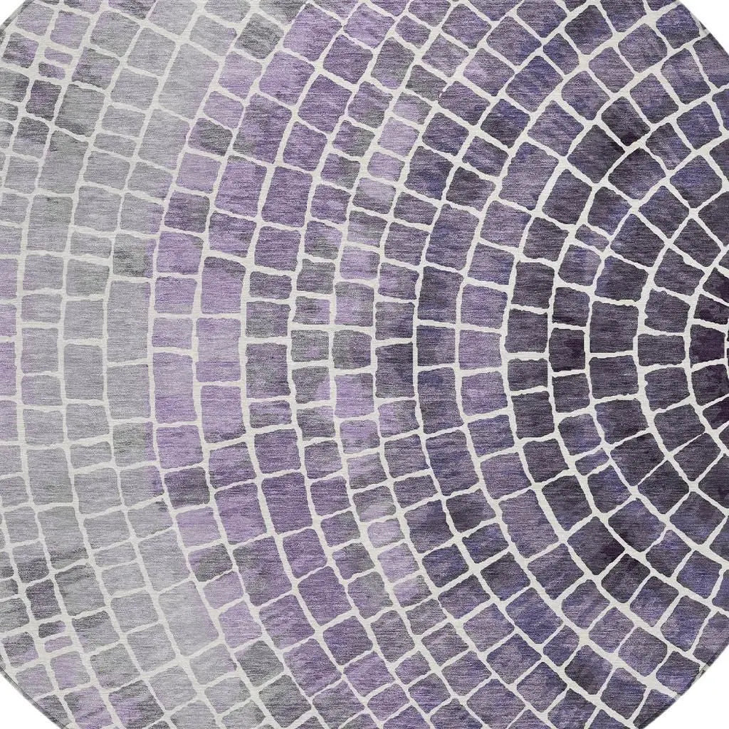 8' Lavender And Gray Round Geometric Washable Indoor Outdoor Area Rug Homeroots Outdoor