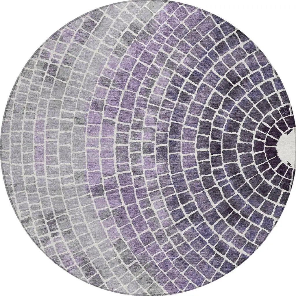 8' Lavender And Gray Round Geometric Washable Indoor Outdoor Area Rug Homeroots Outdoor