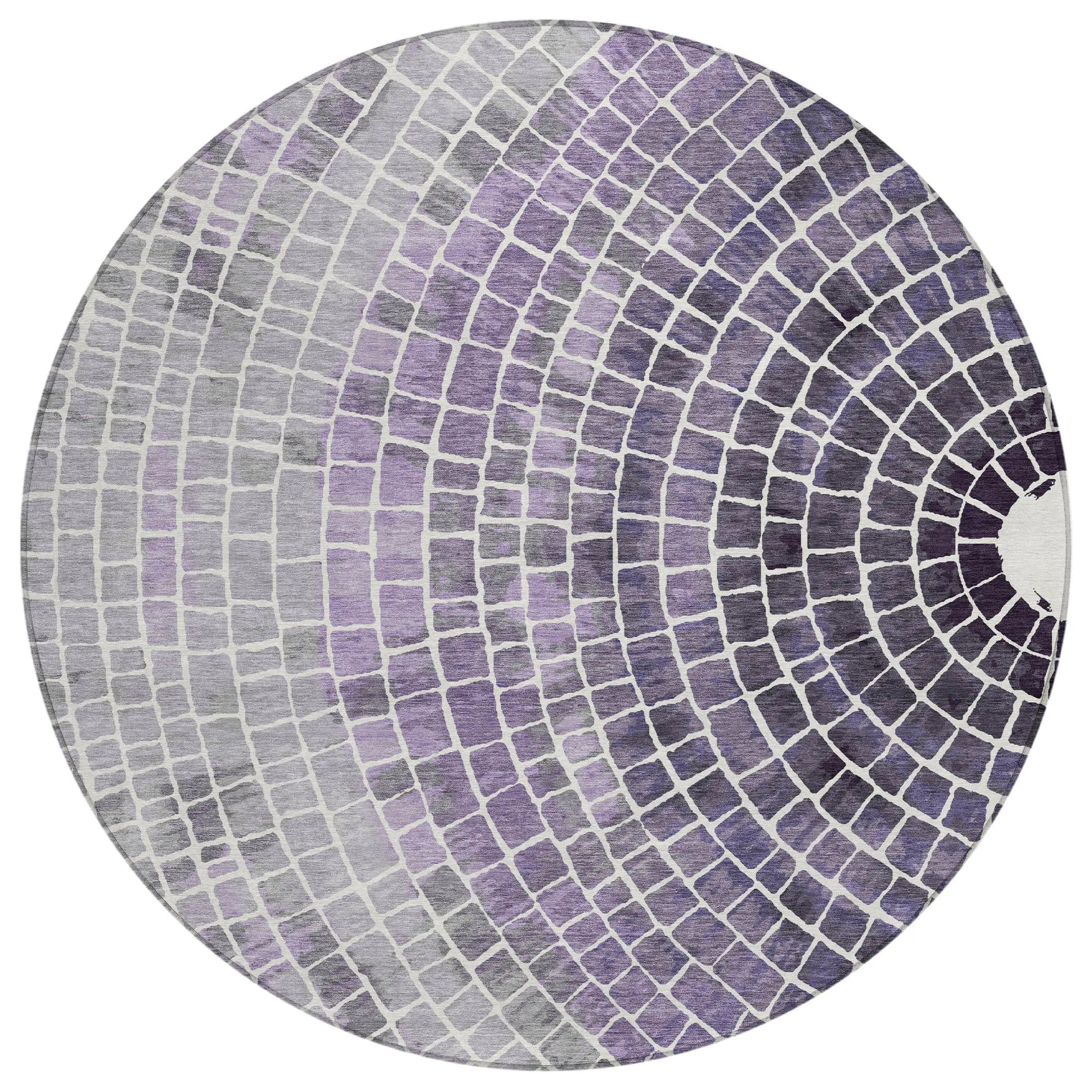 8' Lavender And Gray Round Geometric Washable Indoor Outdoor Area Rug Homeroots Outdoor