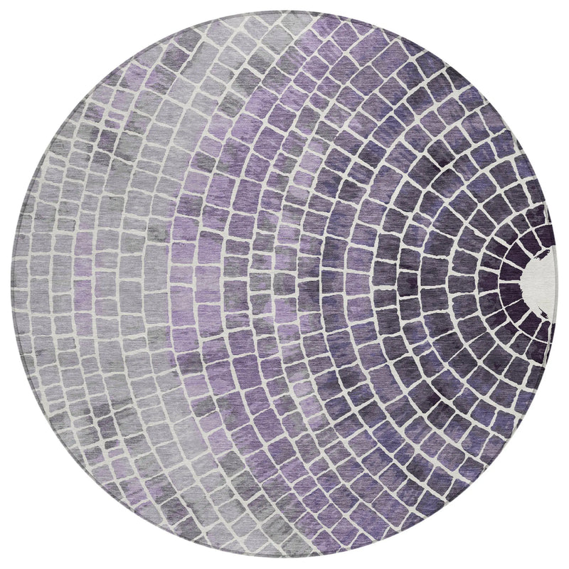 8' Lavender And Gray Round Geometric Washable Indoor Outdoor Area Rug Homeroots Outdoor