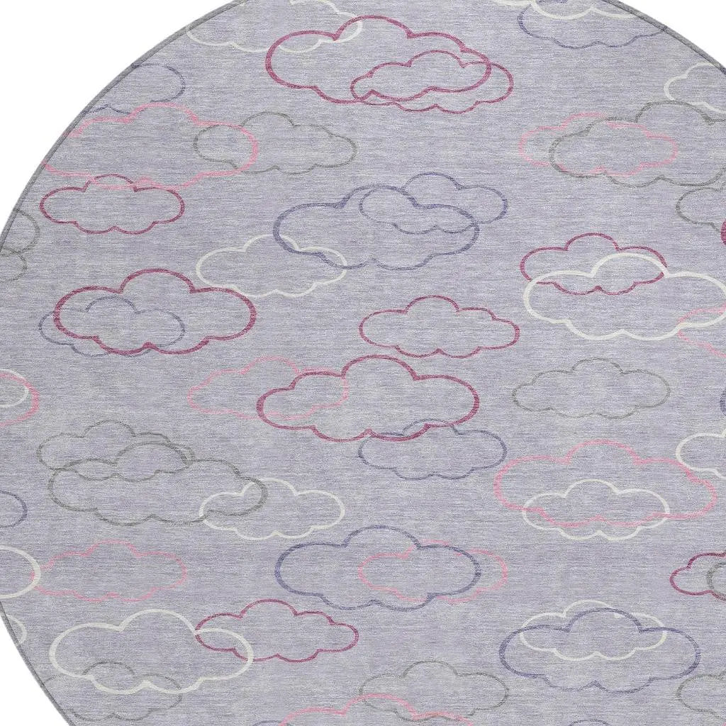 8' Lavender And Ivory Round Abstract Washable Indoor Outdoor Area Rug Homeroots Outdoor