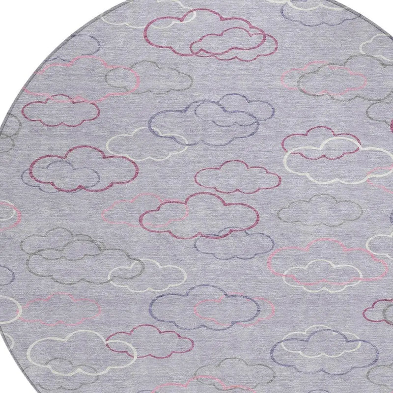 8' Lavender And Ivory Round Abstract Washable Indoor Outdoor Area Rug Homeroots Outdoor