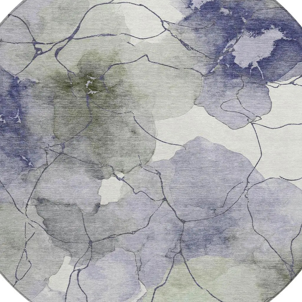 8' Lavender And Ivory Round Abstract Washable Indoor Outdoor Area Rug Homeroots Outdoor