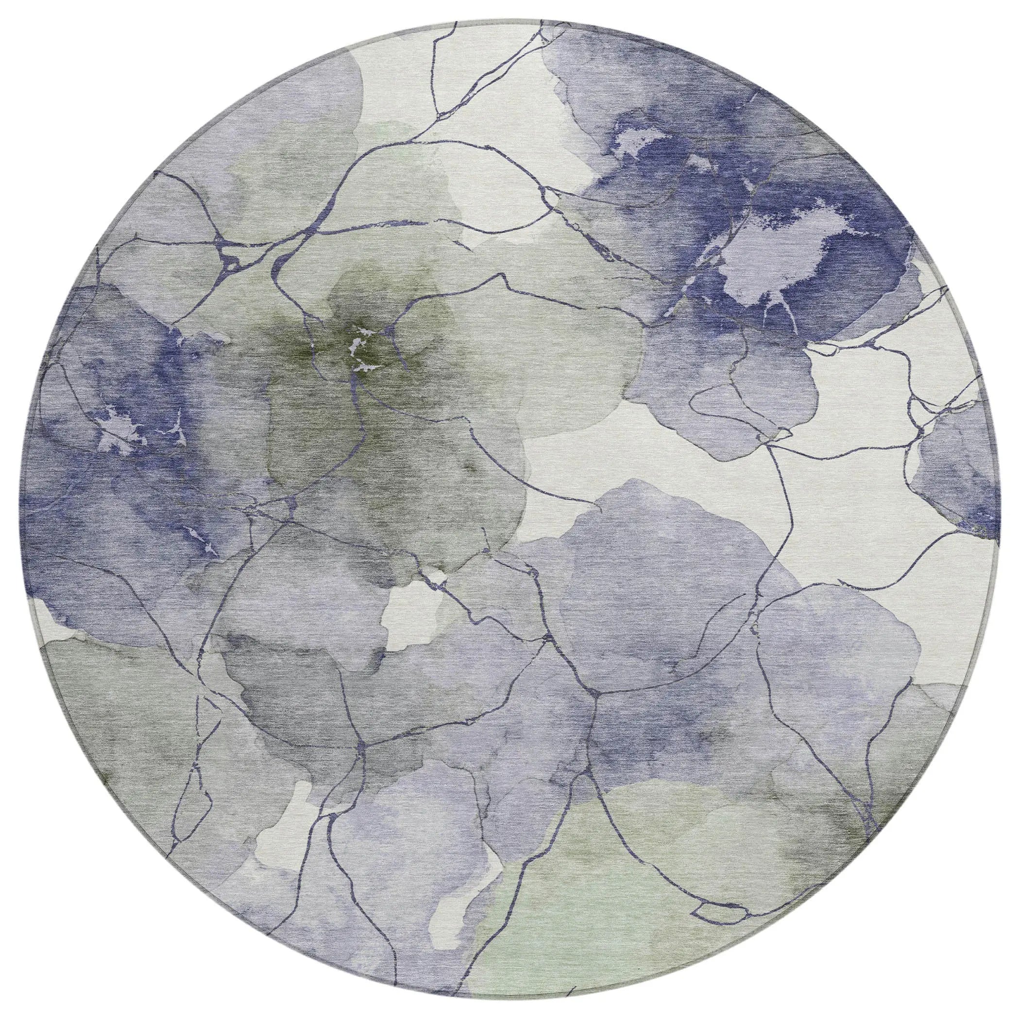 8' Lavender And Ivory Round Abstract Washable Indoor Outdoor Area Rug Homeroots Outdoor