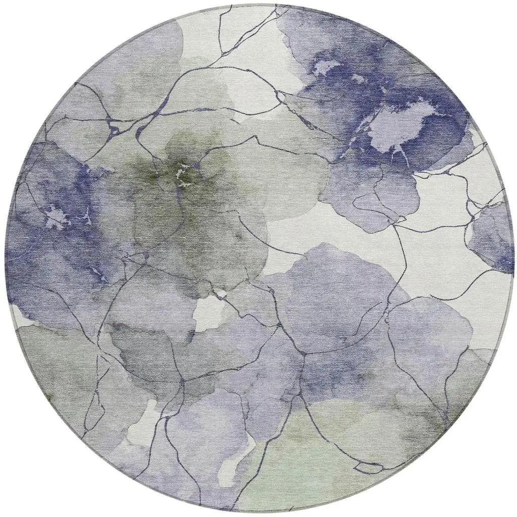 8' Lavender And Ivory Round Abstract Washable Indoor Outdoor Area Rug Homeroots Outdoor