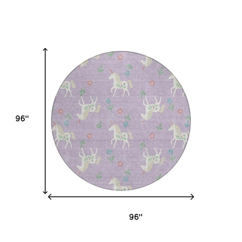 8' Lavender And Ivory Round Floral Washable Indoor Outdoor Area Rug Homeroots Outdoor